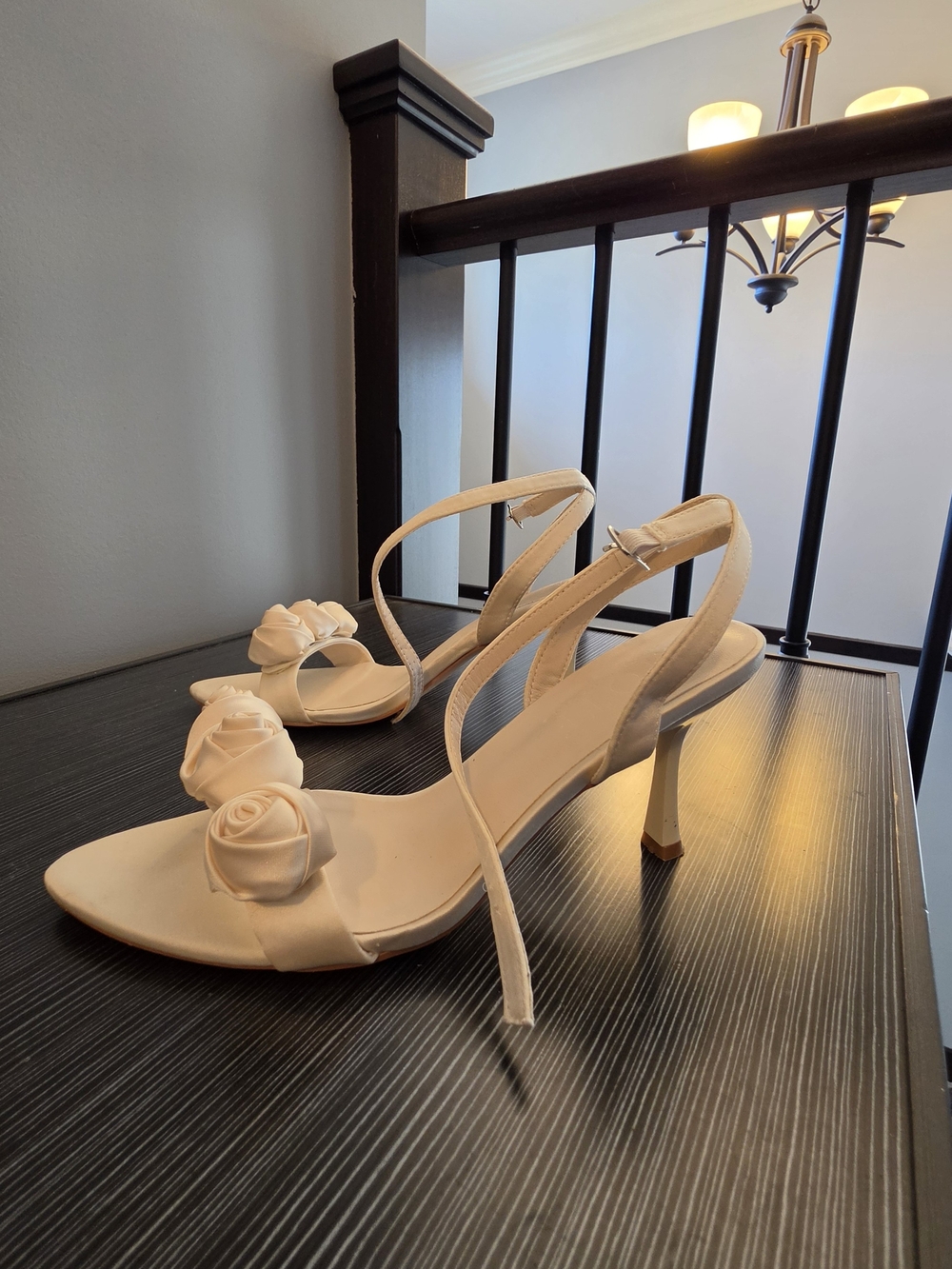 Elegant Women's Cream Strappy Heels with Rosette Detail